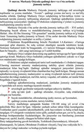 Markaziy Osiyoda qadimgi davr va o’rta asrlarda jismoniy tarbiya