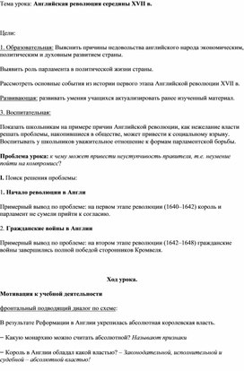 Конспект урока "Революция в Англии"