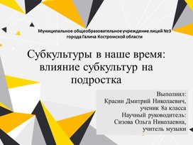 Презентация к защите проекта_Субкультуры в наше время_ влияние субкультур на подростка