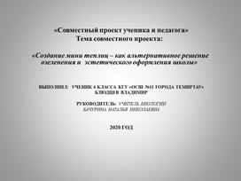 КГУ ОСШ 11 Проект Мини-теплицы - как альтернативное решение озеленения школы. Бачурина Н.Н. 2020 год.