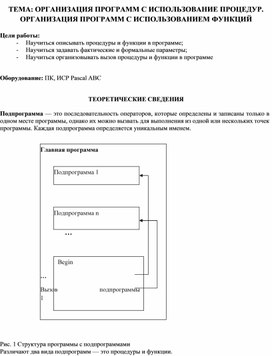 Обложка для материала ТЕМА: ОРГАНИЗАЦИЯ ПРОГРАММ С ИСПОЛЬЗОВАНИЕ ПРОЦЕДУР. ОРГАНИЗАЦИЯ ПРОГРАММ С ИСПОЛЬЗОВАНИЕМ ФУНКЦИЙ
