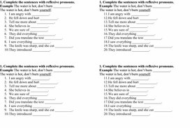 Card "Complete the sentences with reflexive pronouns"