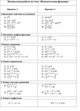 Контрольная работа " Показательная функция"