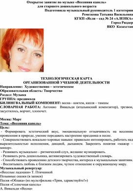 Технологическая карта образовательной деятельности. Весенняя капель. Область "Творчество".