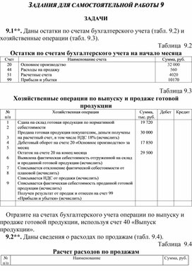 Обложка для материала ЗАДАНИЯ ДЛЯ САМОСТОЯТЕЛЬНОЙ РАБОТЫ 9  ЗАДАЧИ