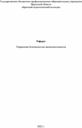 Реферат  Управление безопасностью жизнедеятельности