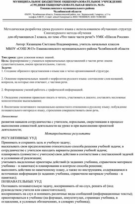 Методическая разработка урока русского языка с использованием обучающих структур Сингапурского метода обучения