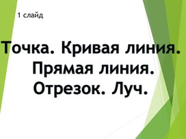 Обложка для материала Презентация для 1 класса на тему _Точка. Кривая линия. Прямая линия. Отрезок. Луч_