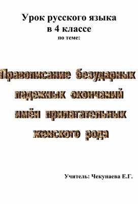 Обложка для материала правописание безударных падежных окончаний имен прилагательных женского рода