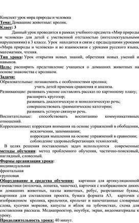 Открытый урок по  "Миру природы и человека" для детей с уо в 4 классе