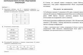 Обложка для материала Контрольная работа по информатике Представление информации (7 класс)