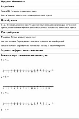 1Счисловой прямой. ФОРМАТИВНОЕ ОЦЕНИВАНИЕ