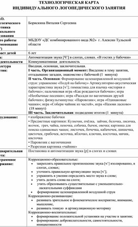 Обложка для материала Авторское индивидуальное логопедическое занятие по автоматизации звука [ч] "В гостях у бабочки"