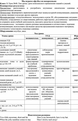 Обложка для материала Конспект урока английского языка по теме Мы играем в футбол по воскресеньям