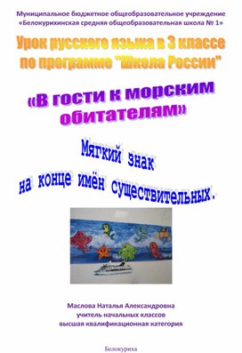 Урок русского языка в 3 классе "К морским обитателям"