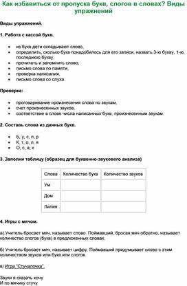 Как избавиться от пропуска букв, слогов в словах? Виды упражнений