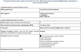 Технологическая карта урока математике по теме «Представление числовой информации в таблицах» в соответствии с ФГОС.