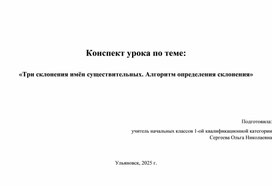Обложка для материала КОНСПЕКТ УРОКА РУССКОГО ЯЗЫКА "СКЛОНЕНИЕ ИМЕН СУЩЕСТВИТЕЛЬНЫХ"