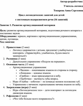 Цикл логопедических занятий для детей  с системным недоразвитием речи (16 занятий)