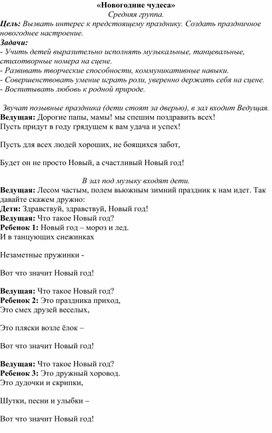 Праздник для детей средней группы "Новогодние чудеса"