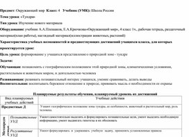 Конспект открытого урока Окружающего мира в  4 классе .    Тема урока: «Тундра»