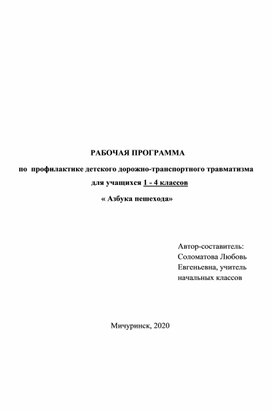 Рабочая программа по ПДД