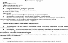 Технологическая карта урока . Урок технологии. Тема: Архитектор и город Мечты