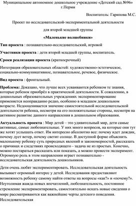 Проект во второй младшей группе "Волшебница вода"