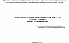 Логопедическое занятие "В гостях у снеговика" в соответствии ФГОС НОО С ОВЗ.