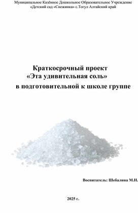 Обложка для материала Творческий проект в подготовительной группе "Эта удивительная соль"