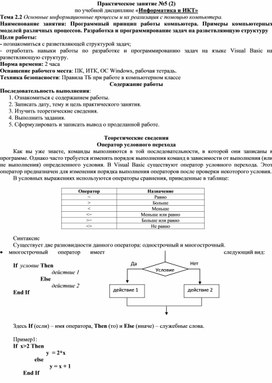 Обложка для материала Программный принцип работы компьютера. Примеры компьютерных моделей различных процессов. Разработка и программирование задач на разветвляющую структуру