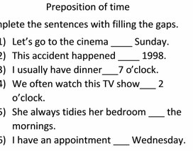 Prepositions of time упражнение на английском