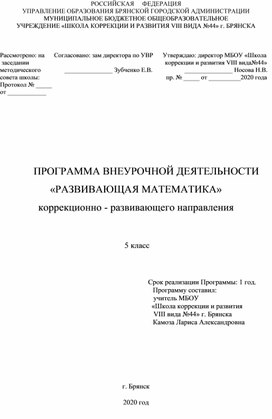 Программа внеурочной деятельности для обучающихся 5 класса коррекционной школы VIII вида