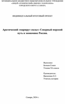 Индивидуальный исследовательский проект "Арктический «маршрут силы»: Северный морской путь в экономике России."