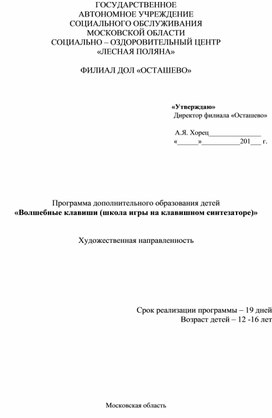 Дополнительная общеобразовательная программа "Волшебные клавиши"