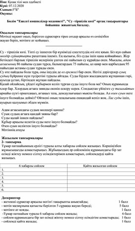 5 орыс сыныбына арналған Бөлім бойынша жиынтық бақылау жұмысы