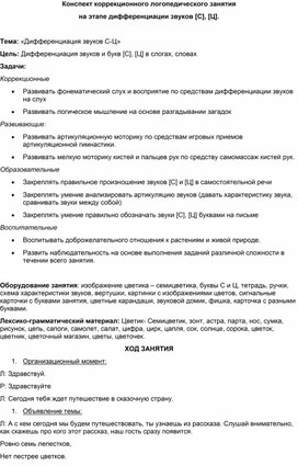 Обложка для материала Конспект урока по логопедии : «Дифференциация звуков С-Ц».