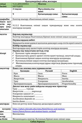 Обложка для материала Ньютонның екінші заңына есептер шығару Сабақ жоспары