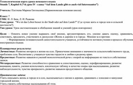 Технологическая карта урока немецкого языка в 7 классе по теме: "Где лучше жить в городе или в сельской местности?"