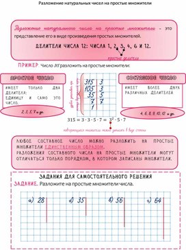 Обложка для материала Рабочий лист «Разложение чисел на простые множители»