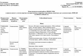 Обложка для материала План воспитательной работы МБДОУ №56  с июня по август с учетом перечня государственных и народных праздников, памятных дат в соответствии с ФОП ДО  на 2024-25 учебный год