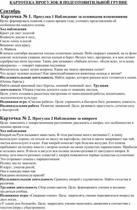 Картотека прогулок в подготовительной группе