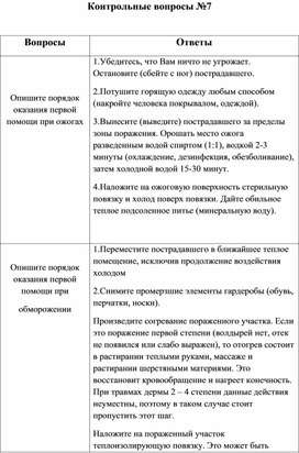 ОТВЕТЫ ПЕРВАЯ ПОМОЩЬ в образовательном учрежении