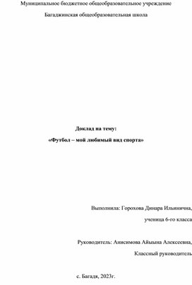 Доклад на тему "Футбол - мой любимый вид спорта"