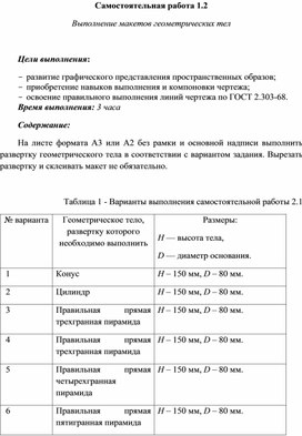 Обложка для материала Самостоятельная работа по теме Выполнение макетов геометрических тел