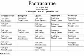 Обложка для материала Расписание по РСВ и ФП 1 «А», 5 «Б», 5 «В» I четверть 2020/2021 учебный год