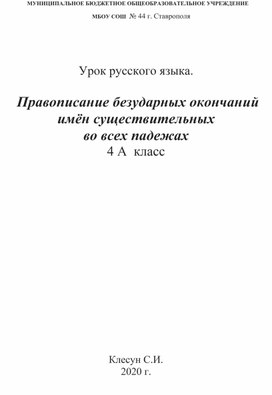 Правописание безударных окончаний имён существительных во всех падежах