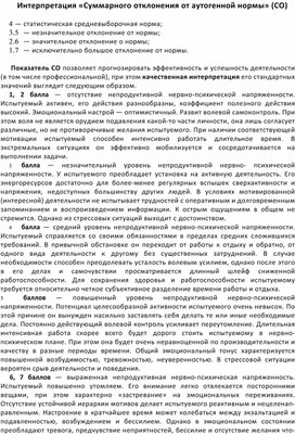 Интерпретация «Суммарного отклонения от аутогенной нормы» (СО)