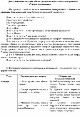 Дистанционное задание «Моделирование педагогического процесса. Ре-чевое творчество»