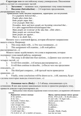 Конспект урока "Структура эссе"